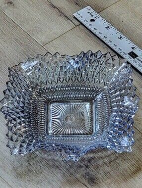 Vintage Indiana Glass Iridescent Clear Diamond Point Square Dish – Pristine Cond